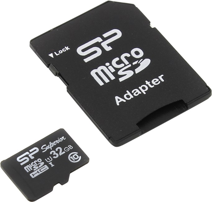 Карта памяти 32Gb microSDHC, Silicon Power UHS-I Superior Class 10 + SD Adapter (SP032GbSTHDU1V10-SP)