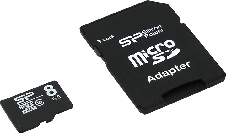 Карта памяти 8Gb microSDHC Silicon Power Class 10 + адаптер (SP008GBSTH010V10-SP)