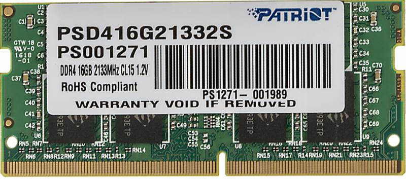 

Память DDR4 SODIMM 16Gb, 2133MHz, CL15, 1.2V Patriot Memory Signature (PSD416G21332S), PSD416G21332S