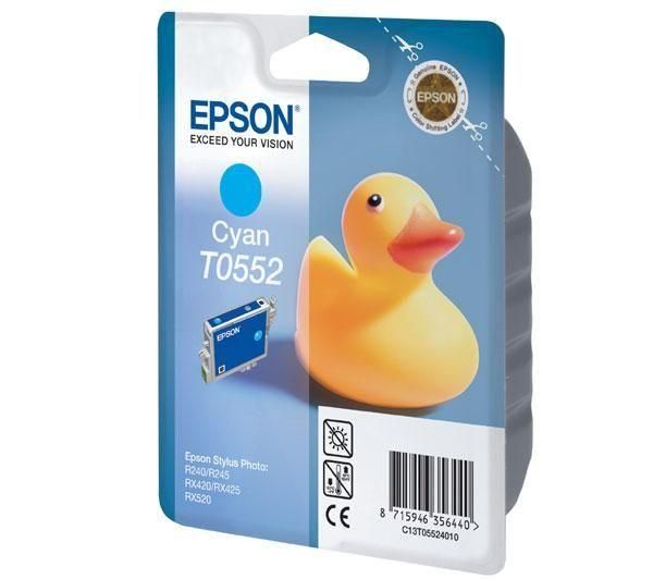 Картридж струйный Epson T0552 (C13T055240), голубой, оригинальный, ресурс 290 страниц, для Epson Stylus Photo R240 / R245 / RX420 / RX425 / RX520