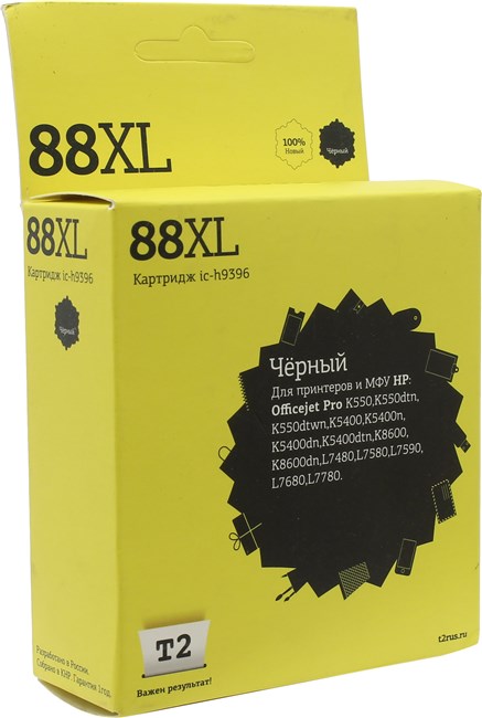 

Картридж струйный T2 (88XL), черный, совместимый, для HP OJ Pro K550/K5400/K8600/L7480/L7580/L7680/L7780