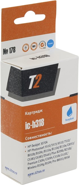 

Картридж струйный T2 IC-H318 (№178/CB318HE), голубой, совместимый, для HP 3070A/5510/6510/7510/B110/C8583