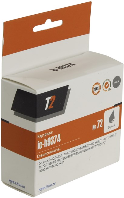 

Картридж струйный T2 IC-H9374 (№72/C9374A), серый, совместимый, для HP T610/T620/T770/T790/T1100/T1200/T1300/T2300