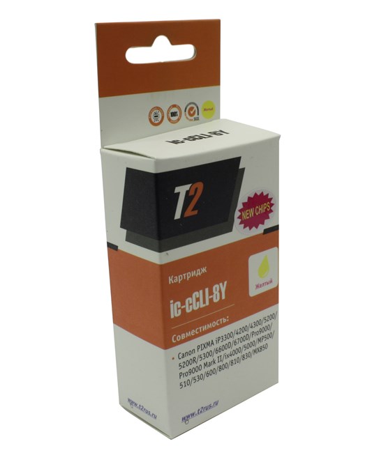 

Картридж струйный T2 IC-CCLI-8Y (CLI-8Y/0623B024), желтый, совместимый, для Canon PIXMA iP4200/4300/5200/Pro9000/MP500/600