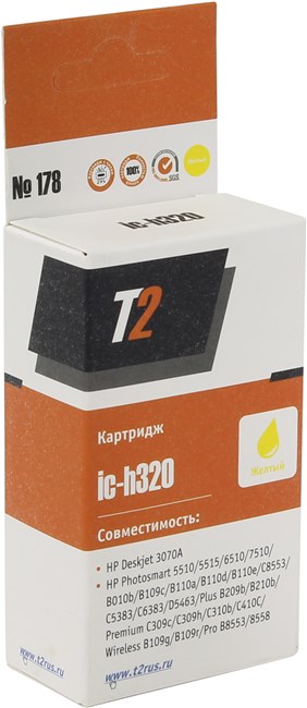 

Картридж T2 №178 CB320HE для Deskjet 3070A/Photosmart 5510/6510/7510/B110/C8583 (250стр), Yellow с чипом (IC-H320)