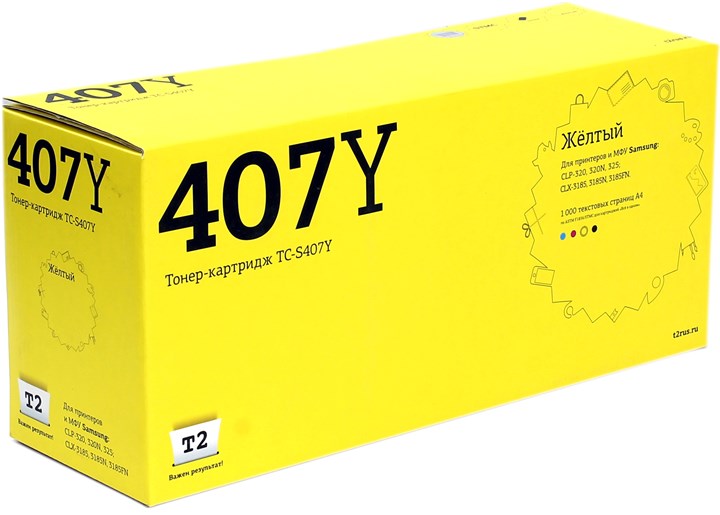 

Картридж T2 TC-S407Y для Samsung CLP-320/325/CLX-3185, 1000 стр., жёлтый, с чипом, Желтый