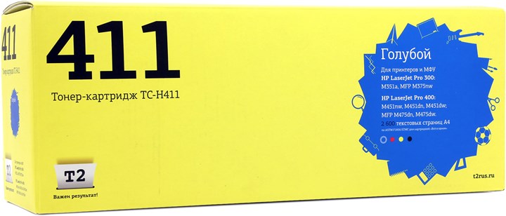 

Картридж лазерный T2 TC-H411 (305A/CE411A), голубой, 2600 страниц, совместимый для LaserJet Pro 300 M351a/300 MFP M375nw/400 M451nw/400 M451dn/400 M451dw/400 MFP M475dn/400 MFP M475dw