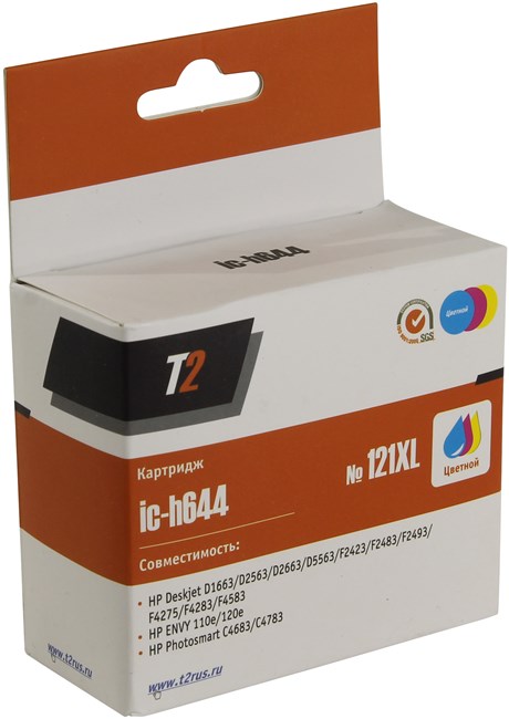 

Картридж T2 IC-H644 №121XL для Deskjet D1663/D2563/D5563/F2423/F4275/C4683/110e/120e, цветной