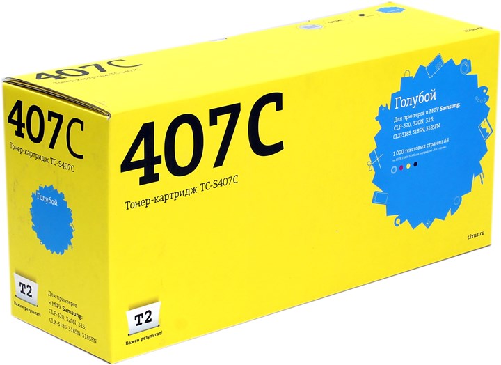 

Картридж лазерный T2 TC-S407C (CLT-C407S/CLT-C407S), голубой, 1000 страниц, совместимый для Samsung CLP-320/325/CLX-3185
