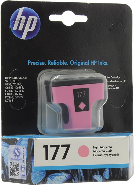

Картридж струйный HP 177 (C8775HE), светло-пурпурный, оригинальный, ресурс 230 страниц, для HP Photosmart C7183 / C5183 / C6283 / C7283 / C8183 / D7163 / D7263 / D7363 / D7463 / C6183 / 3213 / 3313 / 8250 / 8253, 177
