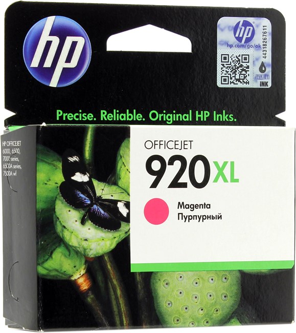 

Картридж струйный HP 920XL (CD973AE), пурпурный, оригинальный, ресурс 700 страниц для HP HP Officejet 6500 / 6000 / 7000 / 7500, 920XL