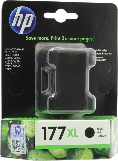 

Картридж струйный HP 177 (C8719HE), черный, оригинальный, ресурс 1120 страниц /17мл, для HP Photosmart C7183 / C5183 / C6283 / C7283 / C8183 / D7163 / D7263 / D7363 / D7463 / C6183 / 3213 / 3313 / 8250 / 8253, 177