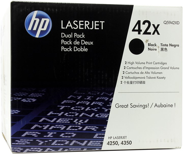 

Картридж лазерный HP 42X/Q5942XD, черный, 2шт., 20000 страниц, оригинальный, для HP LaserJet 4250 / 4350, 42X