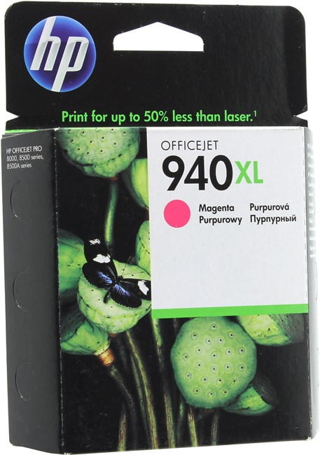 

Картридж струйный HP 940XL (C4908AE), пурпурный, оригинальный, объем 16мл, ресурс 1400 страниц, для HP Officejet Pro 8000 / 8500, 940XL