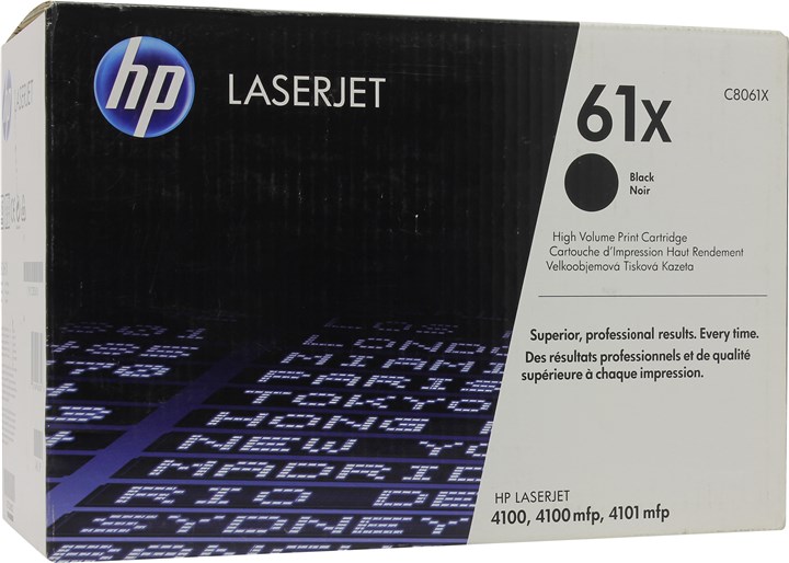 

Картридж лазерный HP 61X/C8061X, черный, 10000 страниц, оригинальный для LaserJet 4100 seria, 61X