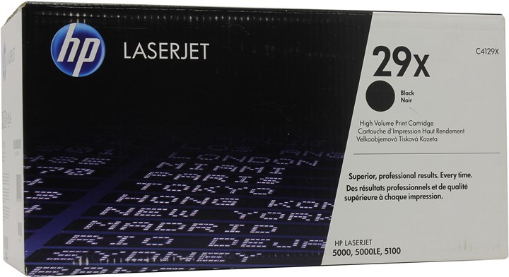 

Картридж лазерный HP 29X/C4129X, черный, 10000 страниц, оригинальный для LaserJet 5100 / 5100dtn / 5100tn, 29X