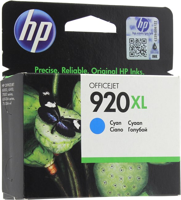 

Картридж струйный HP 920XL (CD972AE), голубой, оригинальный, ресурс 700 страниц для HP HP Officejet 6500 / 6000 / 7000 / 7500, 920XL