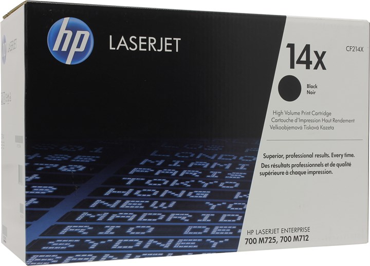 

Картридж лазерный HP 14X/CF214X, черный, 17500 страниц, оригинальный для HP LaserJet Enterprise M725dn / M725f / M725z / M725z+ / 700 M712dn / 700 M712xh, 14X