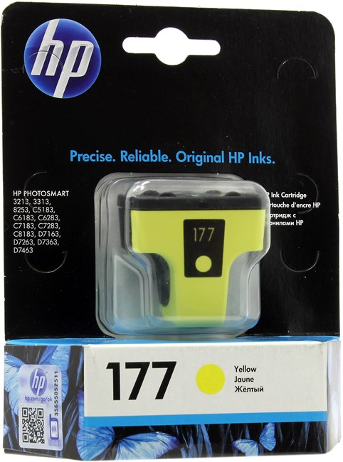 

Картридж струйный HP 177 (C8773HE), желтый, оригинальный, для HP Photosmart C7183 / C5183 / C6283 / C7283 / C8183 / D7163 / D7263 / D7363 / D7463 / C6183 / 3213 / 3313 / 8250 / 8253, 177