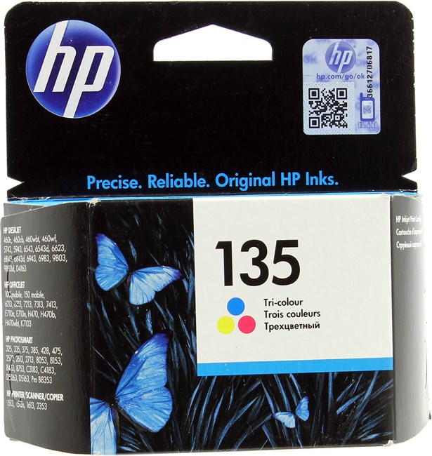 

Картридж струйный HP 135 (C8766HE), голубой/пурпурный/желтый, оригинальный, объем 7мл, ресурс 330 страниц, для HP Deskjet 5940 / 460 / 5743 / 6543 / 6843 / 6943, HP Officejet 4212 / 6213 / 6313 / 7213 / 7310 / 7410 / 100 / 150, HP PSC 2355 / 2353 / 2410, 