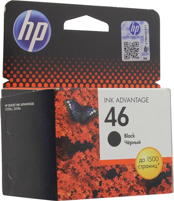

Картридж струйный HP 46 (CZ637AE), черный, оригинальный, ресурс 1500 страниц для HP HP DeskJet Ink Advantage Ultra 2529 / 4729 / 2029 / 2020hc / 2520hc, 46
