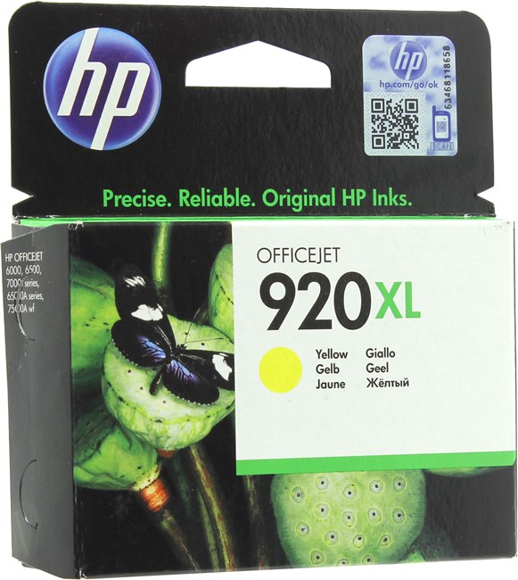 

Картридж струйный HP 920XL (CD974AE), желтый, оригинальный, ресурс 700 страниц для HP HP Officejet 6500 / 6000 / 7000 / 7500, 920XL