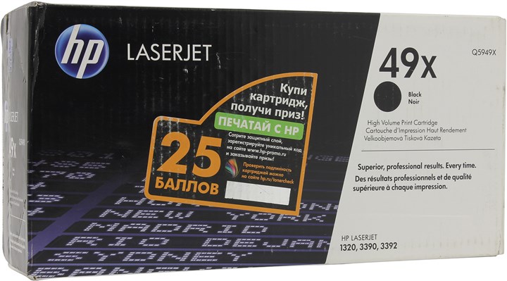 

Картридж лазерный HP 49X/Q5949X, черный, 6000 страниц, оригинальный для LaserJet 1320tn / 1390 / 1392, 49X