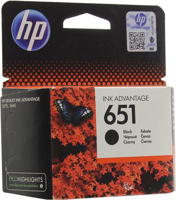 

Картридж струйный HP 651 (C2P10AE), черный, оригинальный, ресурс 600 страниц для HP HP DeskJet Ink Advantage 5575 / 5645, 651