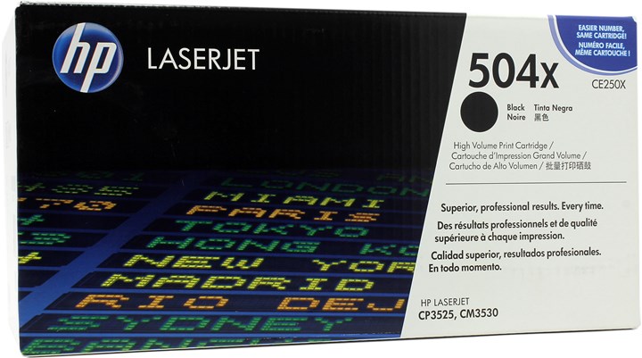 

Картридж лазерный HP 504X/CE250X, черный, 10500 страниц, оригинальный для HP Color LaserJet CM3530 / CM3530fs / CM3525dn / CM3525n / CP3525x, 504X