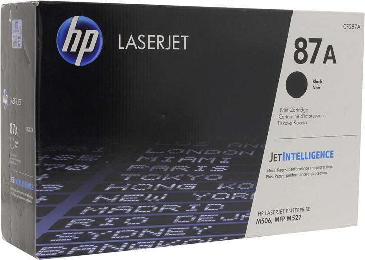 

Картридж лазерный HP 87A/CF287A, черный, 9000 страниц, оригинальный для HP LaserJet Enterprise M506dn/M506x/M527dn/M527f/M527c, LaserJet Pro M501n, 87A