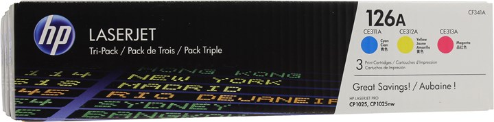 Комплект картриджей лазерный HP 126A/CF341A, голубой/пурпурный/желтый