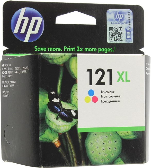 

Картридж струйный HP 121XL (CC644HE), голубой/пурпурный/желтый, оригинальный, ресурс 440 страниц, для HP Deskjet D2563 / F2483 / F4283 / F4583 / C4683, HP ENVY 110, 121XL