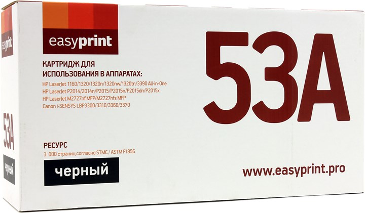 

Картридж лазерный EasyPrint LH-53A U (53A/49A), 3000 страниц, совместимый, для LJ 1160/2015, Canon LBP3300/3310, с чипом