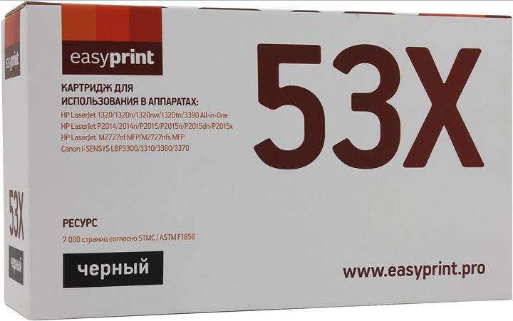 

Картридж лазерный EasyPrint LH-53X U (Q7553X/Q5949X), 7000 страниц, совместимый, для LJ P2014/2015/M2727nf, Canon LBP3310, с чипом