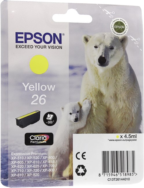 

Картридж струйный Epson T2614 (C13T26144010), желтый, оригинальный, ресурс 300 страниц, для Epson Expression Premium XP-600 / XP-605 / XP-700 / XP-710 / XP-800 / XP-820, T2614