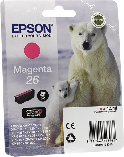 

Картридж струйный Epson T2613 (C13T26134010/C13T26134012), пурпурный, оригинальный, ресурс 300 страниц для Epson Epson Expression Premium XP-600 / XP-605 / XP-700 / XP-710 / XP-800 / XP-820, T2613