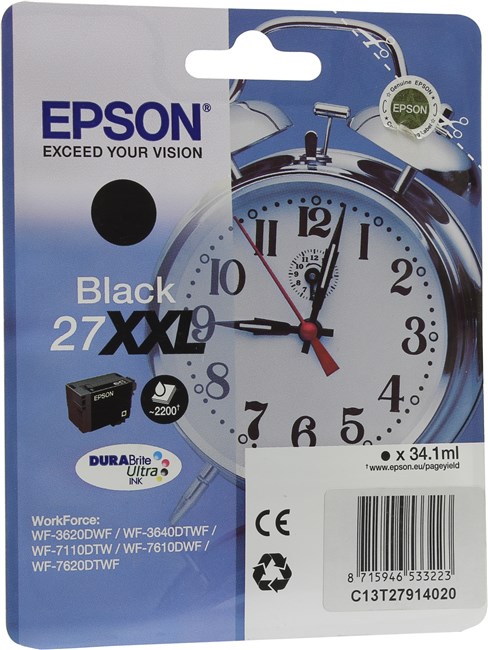 

Картридж струйный Epson 27XXL (C13T27914012/C13T27914020/C13T27914022), черный, оригинальный, объем 34.1 мл, ресурс 2200 страниц для Epson WF-7110/WF-7610, 27XXL