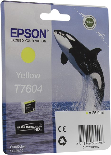 

Картридж струйный Epson T7604 (C13T76044010), желтый, оригинальный, ресурс 2100 страниц для Epson Epson SureColor SC-P600, T7604