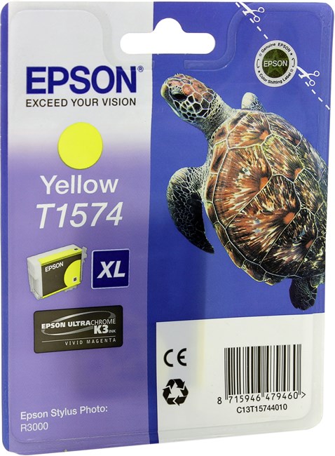 

Картридж струйный Epson T1574 (C13T15744010), желтый, оригинальный, ресурс 850 страниц для Epson Epson Stylus Photo R3000, T1574