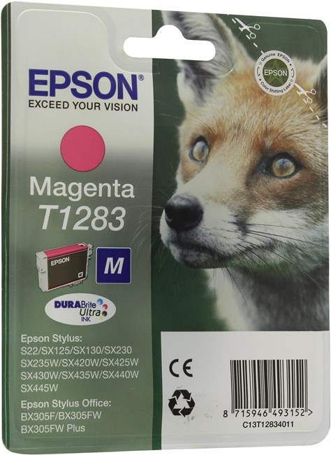 

Картридж струйный Epson T1283 (C13T12834010/C13T12834011/C13T12834021), пурпурный, оригинальный, ресурс 270 страниц для Epson Epson Stylus S22 / SX125 / SX130 / SX230 / SX235W / SX420W / SX425W / SX430W / SX435W / SX440W / SX445W / Office BX305F, T1283