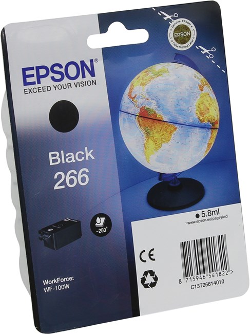 

Картридж струйный Epson T266 (C13T26614010), черный, оригинальный, ресурс 250 страниц для Epson Epson WorkForce WF-100W, T266