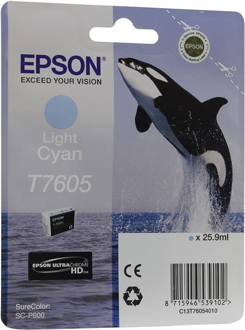 

Картридж струйный Epson T7605 (C13T76054010), светло-голубой, оригинальный, ресурс 2400 страниц для Epson Epson SureColor SC-P600, T7605