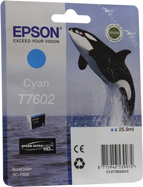 

Картридж струйный Epson T7602 (C13T76024010), голубой, оригинальный, ресурс 2200 страниц для Epson Epson SureColor SC-P600, T7602