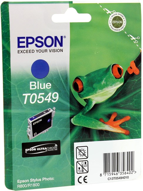 

Картридж струйный Epson T0549 (C13T05494010), синий, оригинальный, ресурс 400 страниц, для Epson Stylus Photo R800, T0549