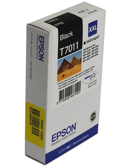 

Картридж струйный Epson T7011 (C13T70114010), черный, оригинальный, ресурс 3400 страниц для Epson Epson WorkForce Pro WP-4015DN / WP-4025DW / WP-4095DN / WP-4515DN / WP-4525DNF / WP-4535DWF / WP-4595DNF, T7011