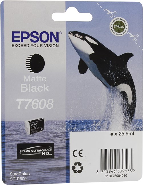 

Картридж струйный Epson T7608 (C13T76084010/C13T76084N10), матовый черный, оригинальный, ресурс 1100 страниц для Epson Epson SureColor SC-P600, T7608