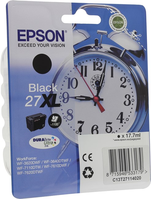 

Картридж струйный Epson 27XL (C13T27114022), черный, оригинальный, ресурс 1100 страниц для Epson Epson WorkForce WF-7110DTW / WF-7620DTWF, 27XL