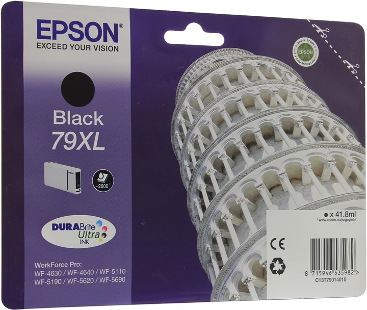 

Картридж струйный Epson T7901 (C13T79014010), черный, оригинальный, ресурс 2600 страниц для Epson Epson WorkForce Pro WF-5110DW / WF-5620DWF, T7901