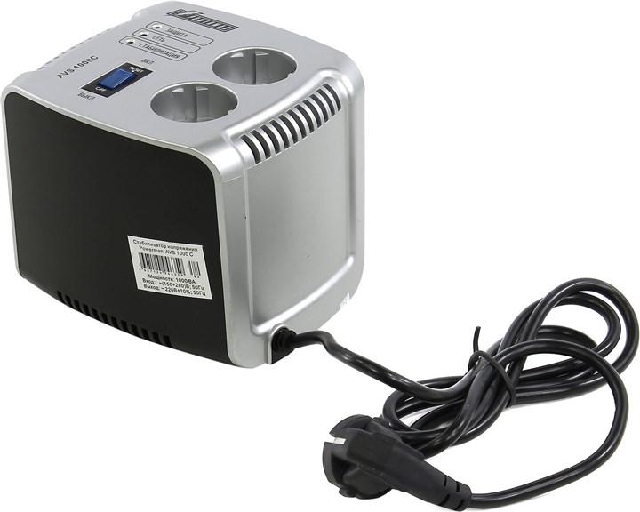 

Стабилизатор напряжения Powerman AVS 1000C, 1000 VA, 500 Вт, EURO, серый, AVS 1000C