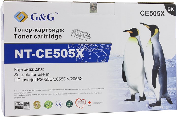 

Картридж лазерный G&G NT-CE505X (05X/CE505X), черный, 6500 страниц, совместимый для LJ P2055 / P2055d / P2055dn